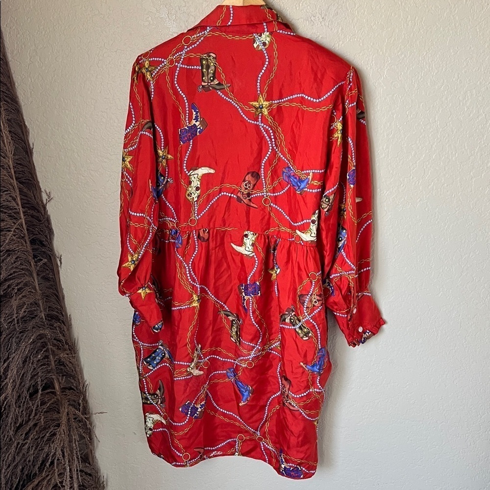 Sandro red silk cowboy boot western style long sleeve dress - Picture 13 of 16